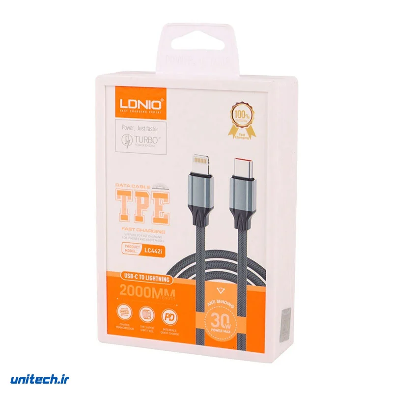 کابل تایپ سی به لایتنینگ فست شارژ 30 وات الدینیو LC442i طول 2 متر (2)